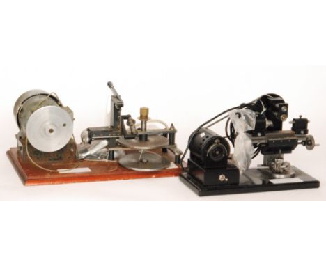 A Chronos wheel cutting engine on mahogany base and a Pinion watchmakers cutting engine, A/F.  (2)