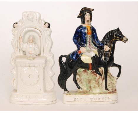 Two 19th Century Staffordshire flat back figures, the first modelled as Dick Turpin, height 30cm S/D, the second as Wesley pr