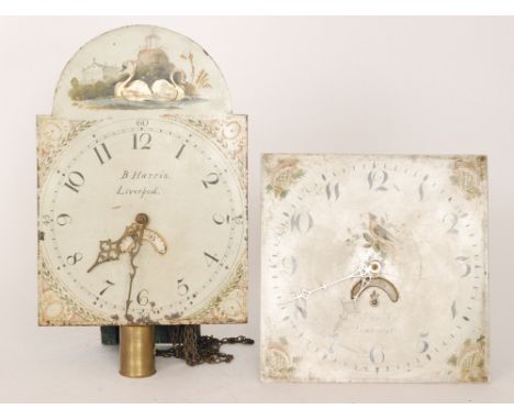 A thirty hour painted longcase clock dial and movement striking on a bell by E Smith Newark with date aperture and a similar 