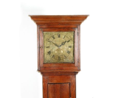 An early 19th Century oak longcase clock with engraved brass dial inscribed Oldham Southam, thirty hour movement enclosed by 