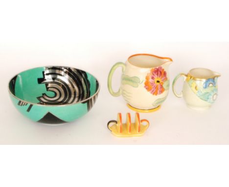 Four pieces of assorted 1930s Art Deco comprising a Carlton Ware high sided bowl decorated in the Chevron pattern, printed ma