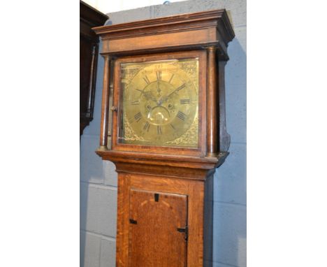 An 18th Century and later oak cased longcase clock with an eight day striking movement, the dial with subsidiary seconds dial