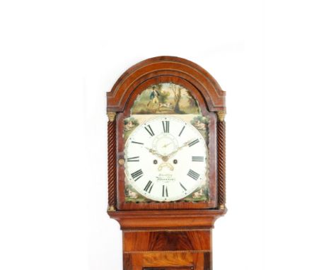 A 19th Century inlaid mahogany longcase clock with an eight day movement, the painted dial signed 'Eardley, Aberavon', detail