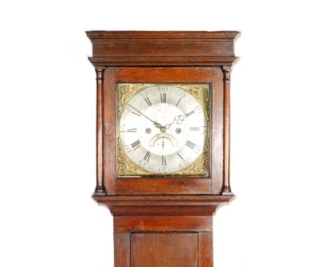 An early 19th Century and later oak longcase clock, the silvered chapter ring inscribed 'Harrocks, Emot (Eamont) Bridge', eig