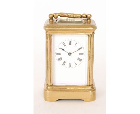 A late 19th Century miniature French brass carriage clock, white enamelled dial, height 8cm