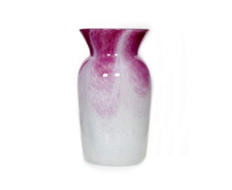 A 1930s Elizabeth Graydon Stannus Graystan glass vase, of sleeve form below a flared neck, decorated with graduated opal to p