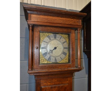 An 18th Century and later oak longcase clock with a thirty hour movement, the silvered centre and chapter ring inscribed 'Hen