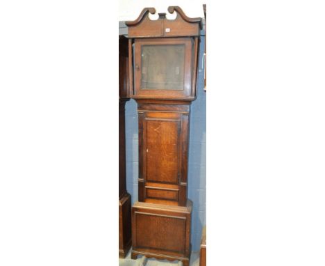 A 19th Century oak and mahogany crossbanded longcase clock case, with twin swan neck pediment, height 226cm, lacking dial and