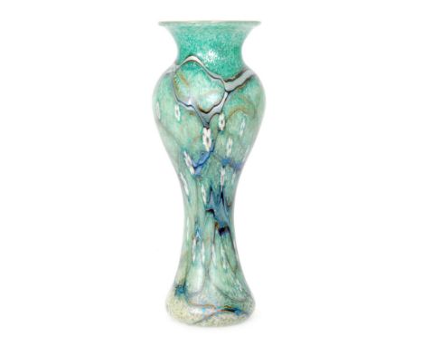 A large later 20th Century Okra limited edition Green Charlotte glass vase by Richard Golding, of waisted form below a flared