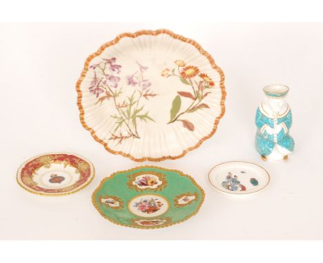 Four pieces of assorted Royal Worcester comprising a shape 1416 blush ivory shallow plate, a Flight Barr and Barr hand painte