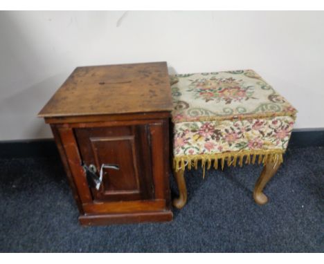 A tapestry upholstered storage stool together with an early 20th century ballot box  
