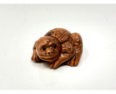 A carved Chinese hardwood netsuke - Mythical tortoise 