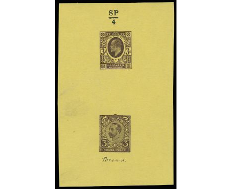 1911 3d Purple-brown colour trials in Edwardian colours. A very fine pair of se-tentant colour trials of the Edwardian design