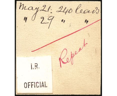 1897 I.R. Official (Type L1). Very fine striking book piece of the "I.R. OFFICIAL" overprint on glazed card mounted on buff p