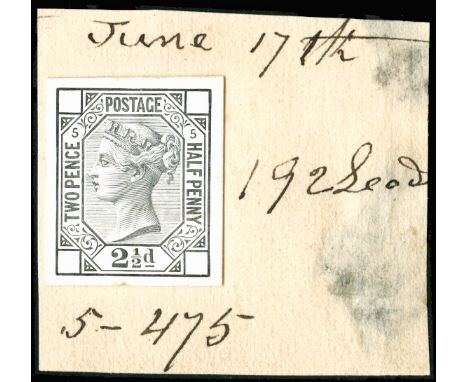 1876 2½d Die proof Pl.5. Very fine cut to size example printed in black on white glazed card with void corner squares, mounte