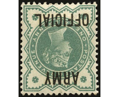 1900 ½d Dull blue green (Army Official, Wmk. Inverted). Very fine unused o.g. example of this very difficult watermark variet