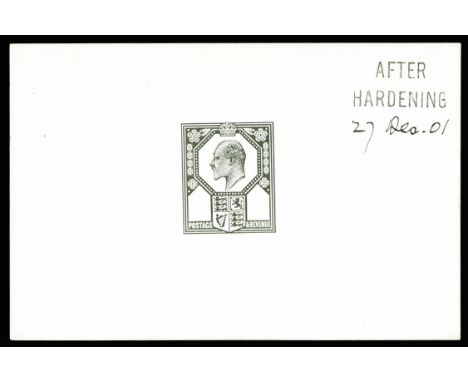 1901 5d Die proof (Head Plate). Very fine example printed in black on white glazed card (92 x 60mm), endorsed "AFTER HARDENIN