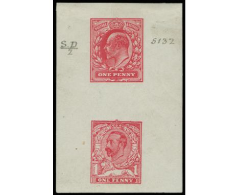 1911 1d Carmine-red colour trials in Georgian colours. A very fine pair of se-tentant colour trials of the Edwardian design a