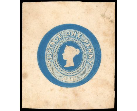 c. 1840 William Wyon embossed essay printed in blue on card (57x65mm) with manuscript annotation on reverse. Slight staining 
