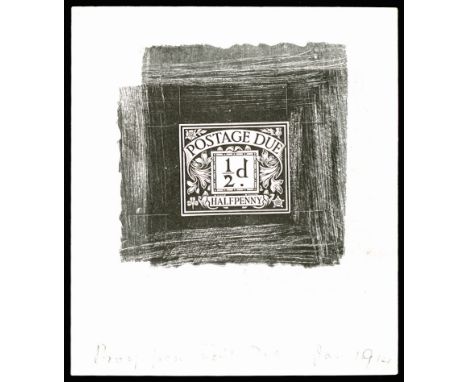 1914 ½d Postage due die proof. Superb uncleared example printed in black on white glazed card (69 x 77mm) with manuscript ann