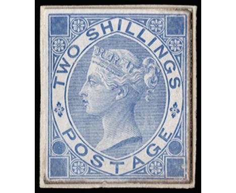 1867 2s Die proof. Very fine cut to stamp size example mounted on card printed in dull pale blue without corner letters or pl