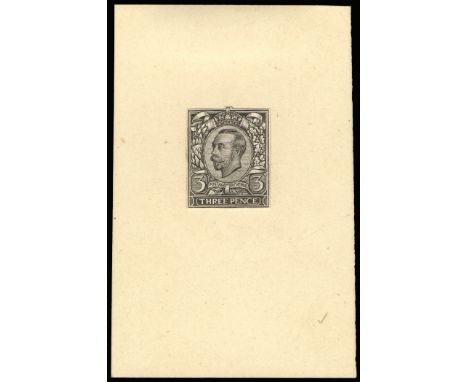 1911 3d Engravers Sketch Die for Unissued Value. Very fine cut down die proof mounted on card (58 x 85mm) in slate grey with 