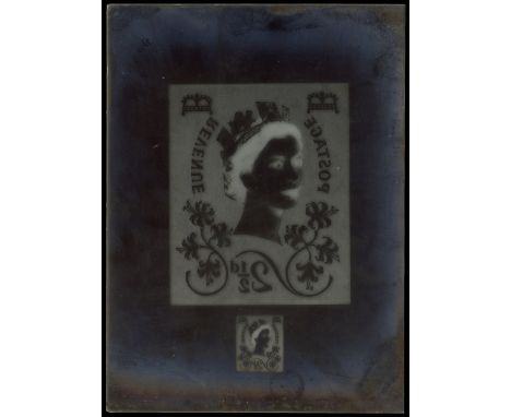 c.1950s glass negative (119x163mm) for an essay of an unadopted Wilding design (88x71mm) for the 2½d value with a stamp sized