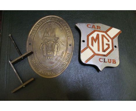 An original MG Car Club badge, chrome &amp; enamel, of shield form, 9cm x 9cm, together with a 1995 Coventry Shakespeare Run 