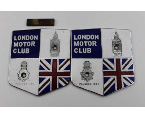 Two original London Motor Club chrome &amp; enamel car badges, this club was founded in 1904, one of the badges is numbered t
