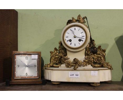 A 19th century alabaster and gilt metal mantel clock, and a small Art Deco clock (2)