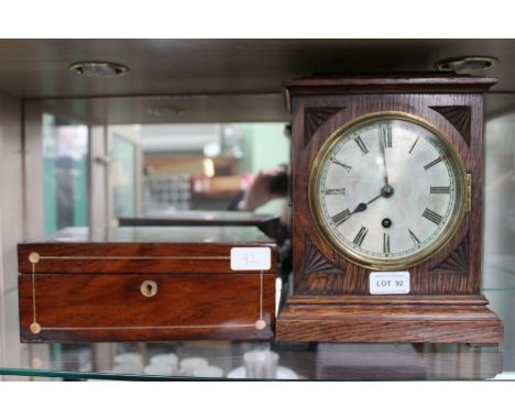 An Edwardian oak mantel clock, together with a Rosewood jewellery box