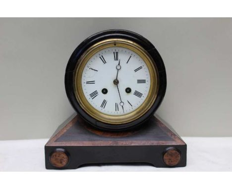 An ebonised and burr walnut clock, 22cm