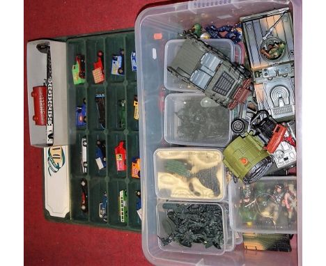 A collection of loose diecast toys to include army vehicles