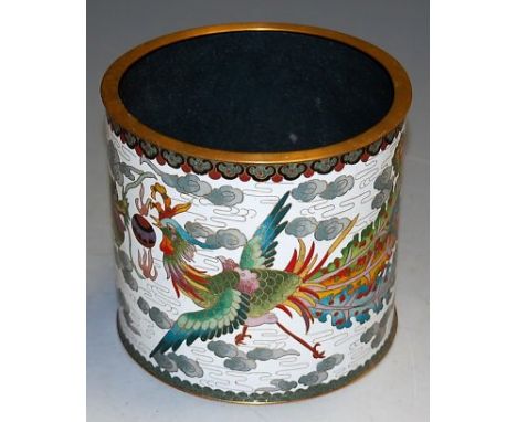 A 20th century Chinese cloisonné enamel circular brush pot   Condition Report / Extra Information  Height 16cm, diameter 17.5