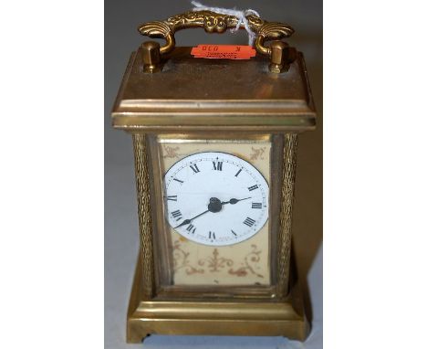 An early 20th century French gilt brass carriage clock having a winding movement