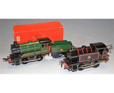 A Hornby 0 gauge boxed tank loco No. 40, together with another Hornby 0 gauge boxed No. 51 loco, and a further open carriage 