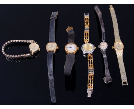 A vintage 9ct gold cased ladies wristwatch, having manual wind movement; together with five modern ladies dress watches with 