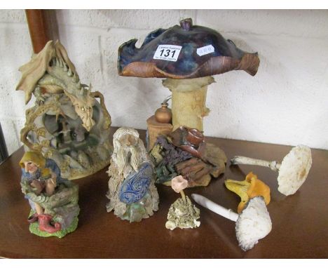Collection of mythical &amp; fungi ceramic figures
