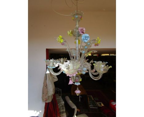 Murano glass 6 branch chandelier together with another for spares or repairs