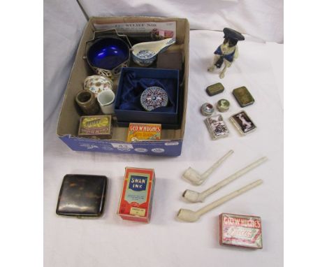 Box of collectables to include clay pipes &amp; pill boxes