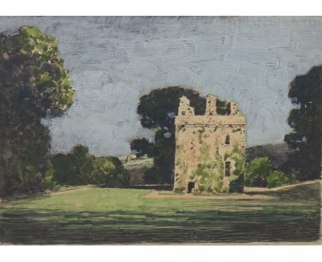 GEORGE HOUSTON RSA RSW (SCOTTISH 1869 - 1947), KNOCKDOLIAN CASTLE hand coloured etching, signed and titled in pencil 12cm x 1