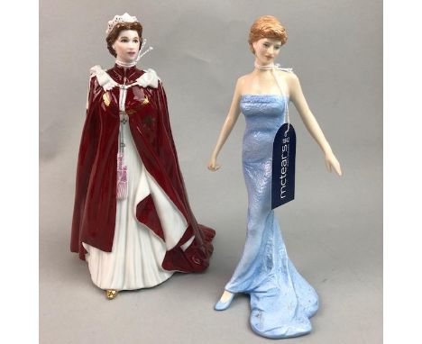 ROYAL WORCESTER QEII 80TH BIRTHDAY FIGURE, along with a Royal Doulton Lady Diana figure and a group of other ceramic figures 