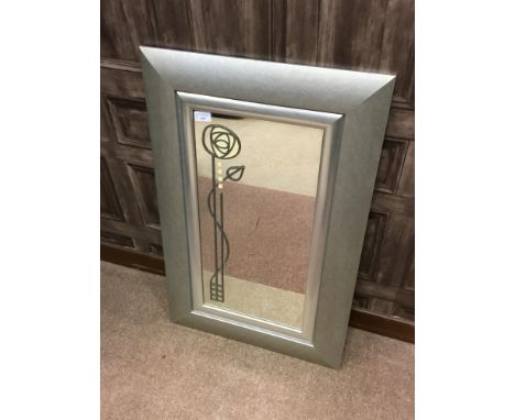 CONTEMPORARY WALL MIRROR, with Mackintosh style rose, 84cm x 53cm