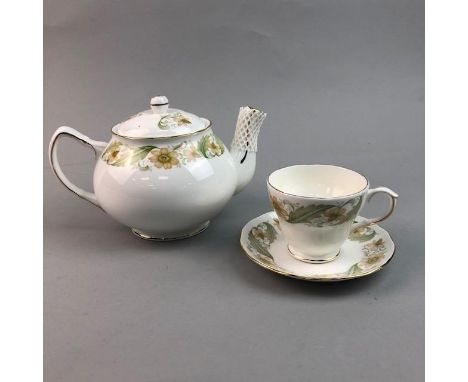 DUCHESS 'GREENSLEEVES' PATTERN TEA AND DINNER SERVICE, including tea pot, six trios, sugar and cream, six side plates and twe