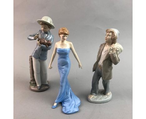 ROYAL DOULTON FIGURE OF DIANA PRINCESS OF WALES, HN5061, along with two Nao figures