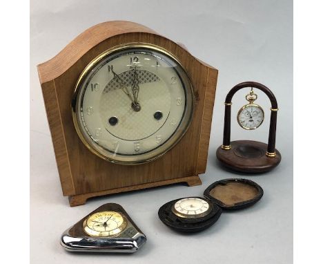 BENTIMA 8 DAY MANTEL CLOCK, along with a modern brass mantel clock, a Cyma decorative clock and two other cased timepieces