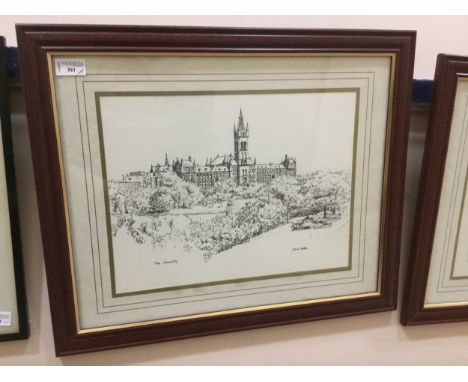 LOT OF TWO ARCHITECTURAL PRINTS OF GLASGOW BY DABOD WALKER, including one of Glasgow University and one of Glasgow Cathedral,