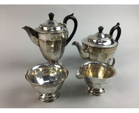 SILVER PLATED FOUR PIECE TEA AND COFFEE SERVICE, comprising tea pot, coffee pot, cream and sugar