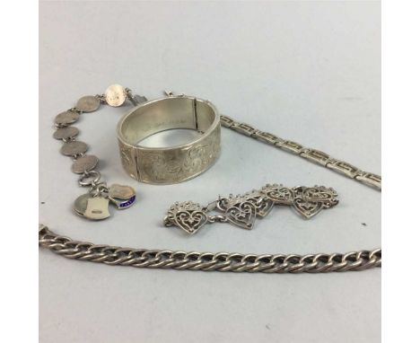 JOHN HART LUCKENBOOTH IONA SILVER BRACELET, marked to the reverse, along with a silver bangle, two silver bracelets, two fili