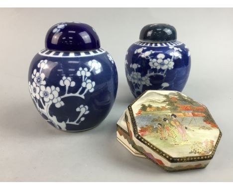 TWO JAPANESE SATSUMA VASES, along with a satsuma octagonal lidded dish, Chinese blue and white jars and other ceramics as wel